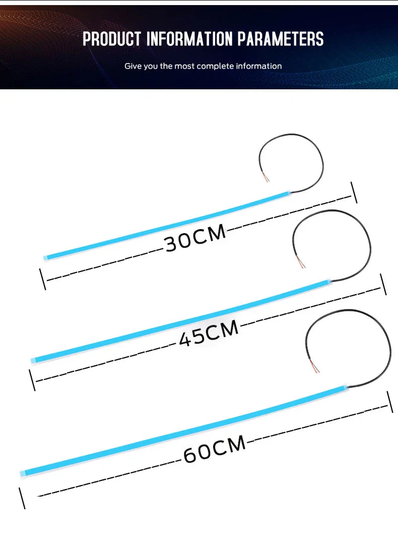 2 Pieces Flexible LED DRL Strips – Waterproof Car Daytime & Turn Signal Lights