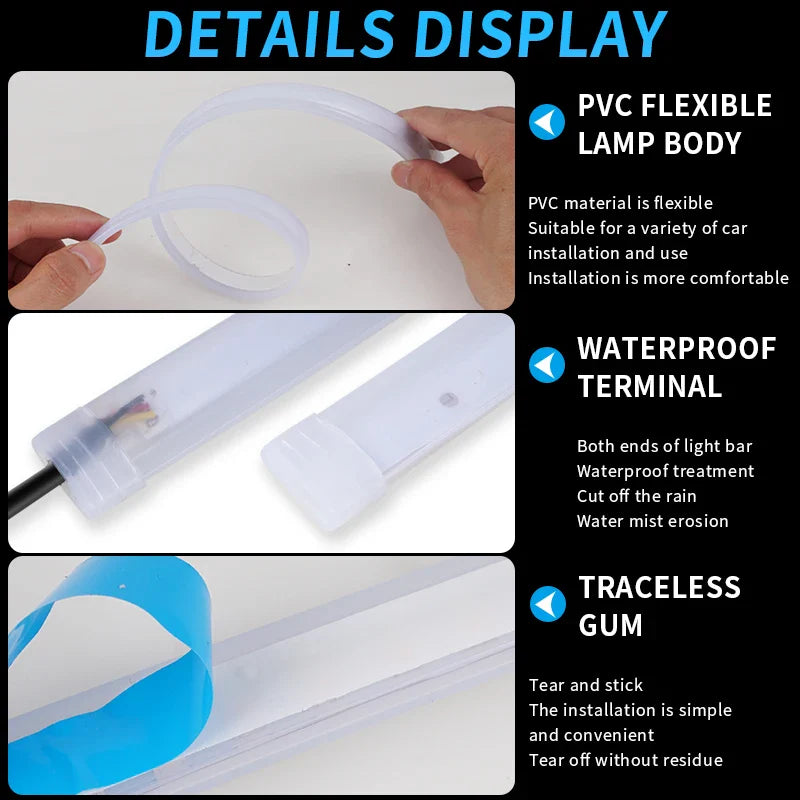 2 Pieces Flexible LED DRL Strips – Waterproof Car Daytime & Turn Signal Lights