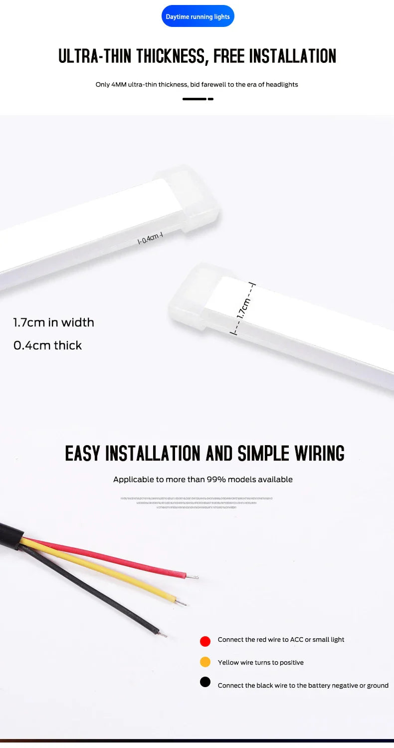 2 Pieces Flexible LED DRL Strips – Waterproof Car Daytime & Turn Signal Lights