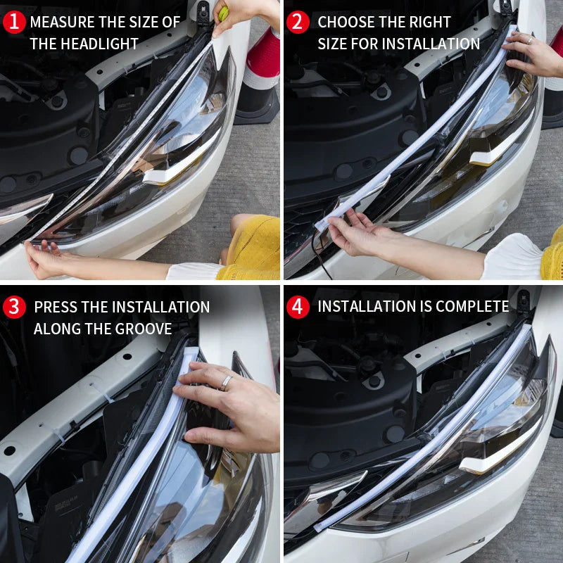 2 Pieces Flexible LED DRL Strips – Waterproof Car Daytime & Turn Signal Lights