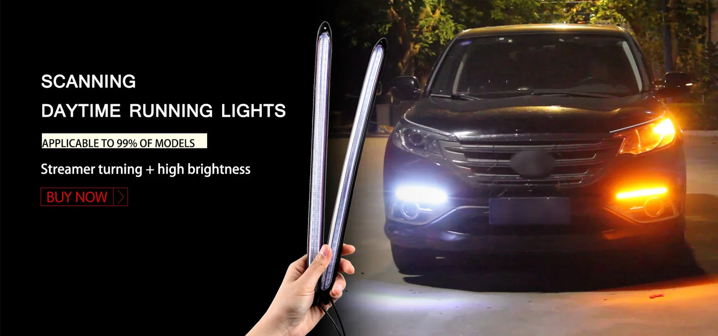 2 Pieces Flexible LED DRL Strips – Waterproof Car Daytime & Turn Signal Lights