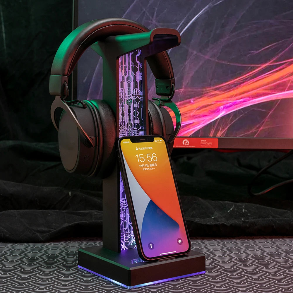 RGB Gaming Headphone Stand with USB & Audio Port