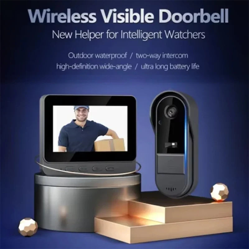 Wireless Video Doorbell with 4.3" Screen – HD Night Vision & Intercom