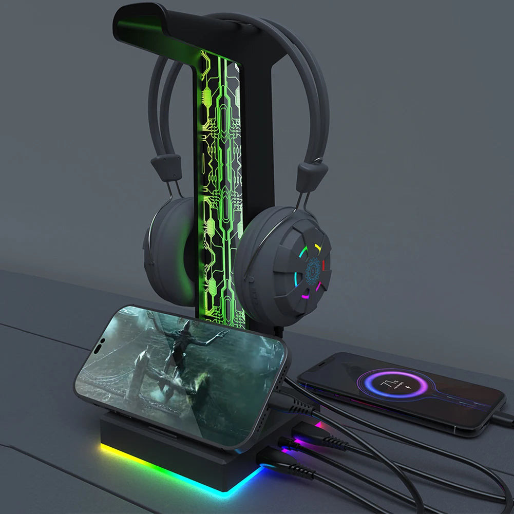 RGB Gaming Headphone Stand with USB & Audio Port