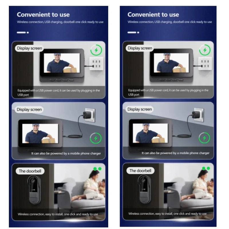 Wireless Video Doorbell with 4.3" Screen – HD Night Vision & Intercom