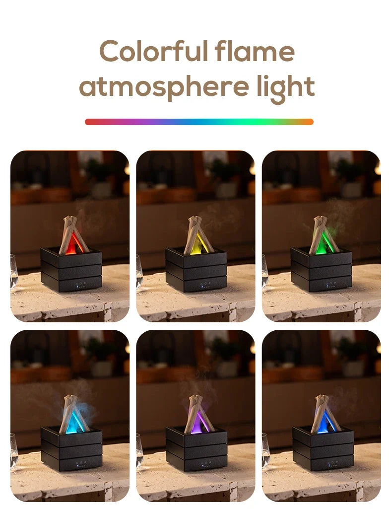 Remote Control Aroma Diffuser and Flame Humidifier with Colorful Atmosphere Light
