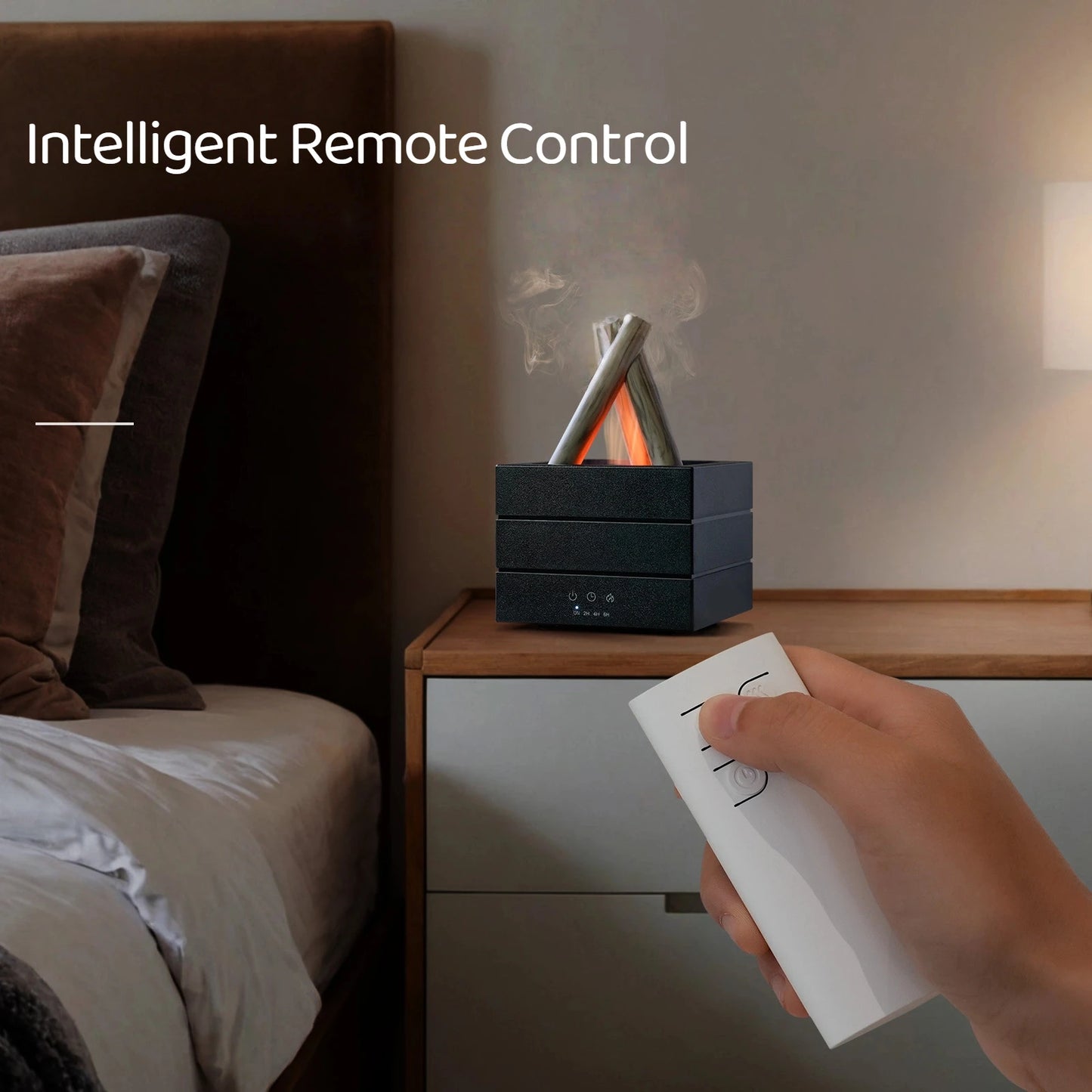 Remote Control Aroma Diffuser and Flame Humidifier with Colorful Atmosphere Light
