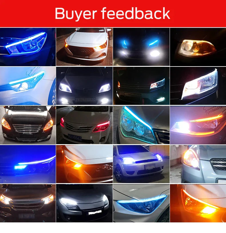 2 Pieces Flexible LED DRL Strips – Waterproof Car Daytime & Turn Signal Lights