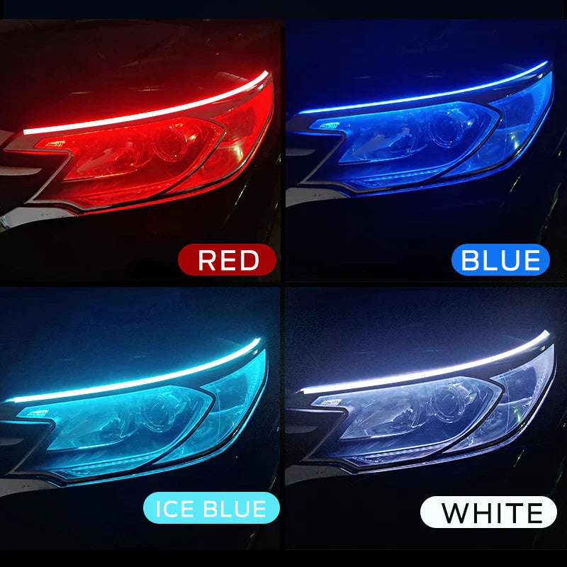 2 Pieces Flexible LED DRL Strips – Waterproof Car Daytime & Turn Signal Lights
