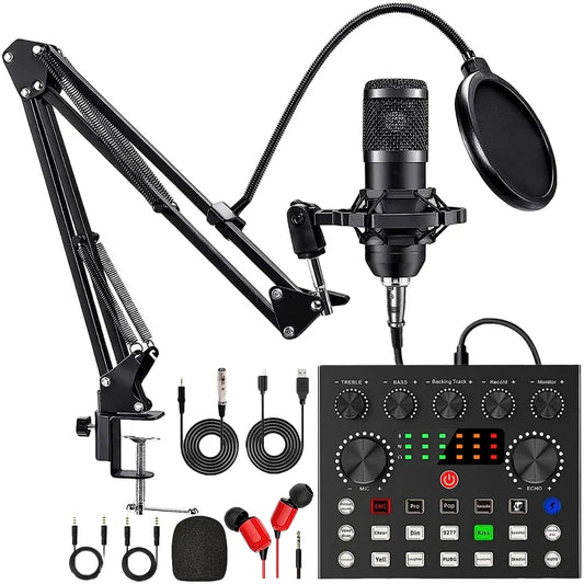Complete Streaming-Podcasting Kit with Professional Microphone & Sound Card