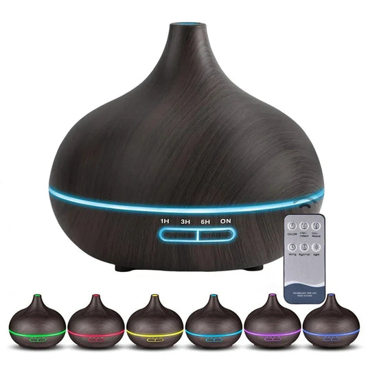 Wood-Style Aroma Diffuser – 550ml, Remote & USB Powered