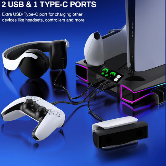 All-in-One PS5 Stand – Vertical Dock with Fan & Charger