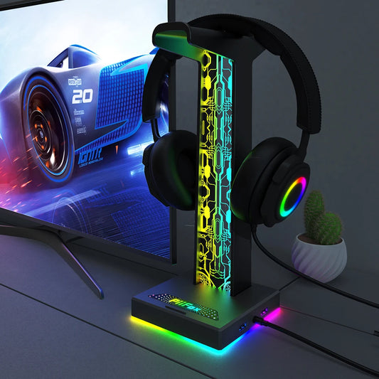 RGB Gaming Headphone Stand with USB & Audio Port
