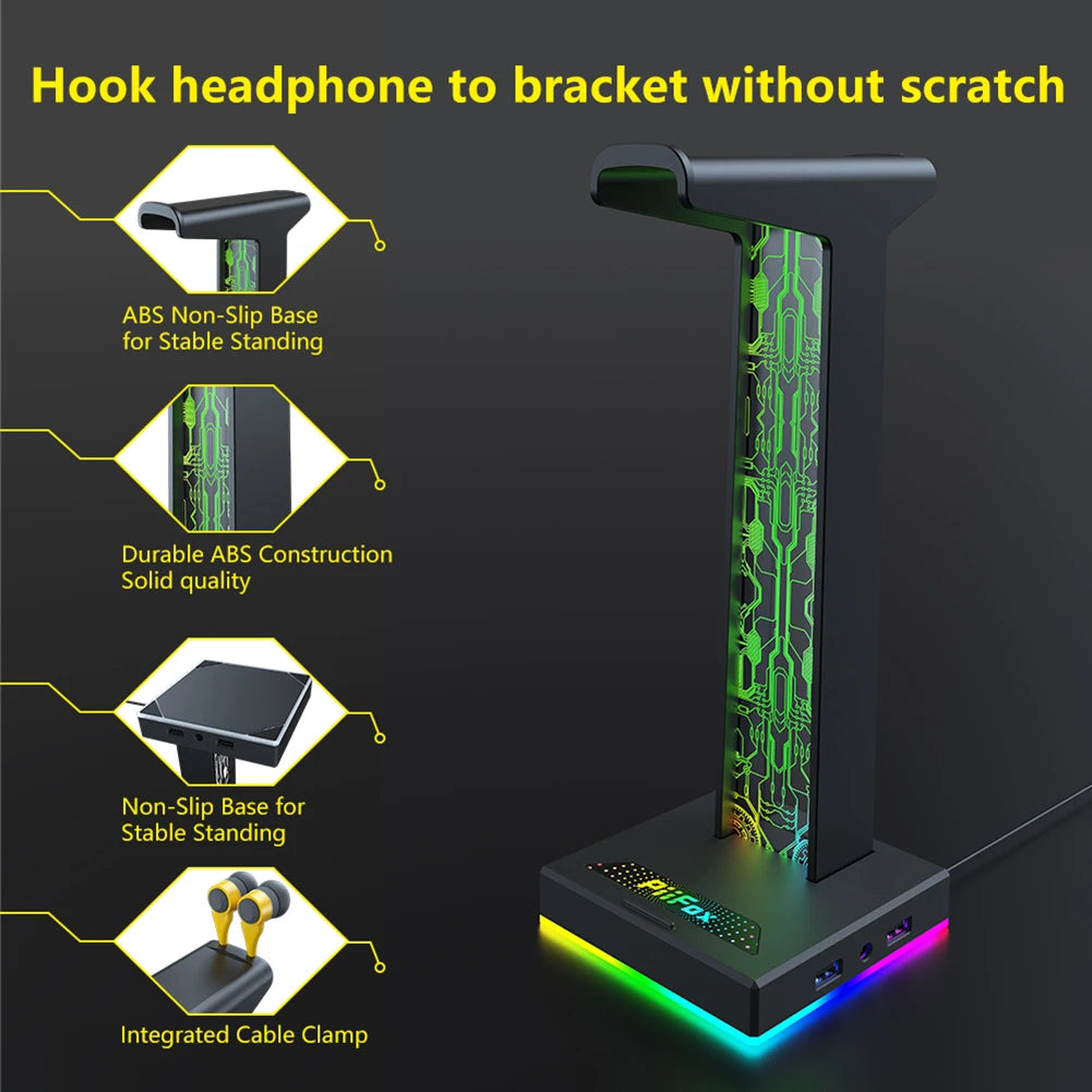RGB Gaming Headphone Stand with USB & Audio Port