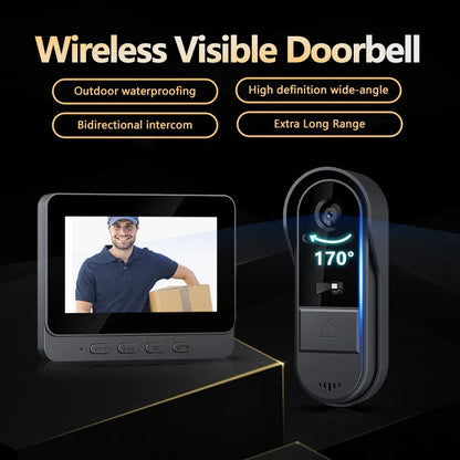 Wireless Video Doorbell with 4.3" Screen – HD Night Vision & Intercom